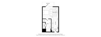 A floor plan of a house with a living area, bathroom, kitchen, and entry.