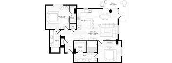 A black and white image of a house floor plan.