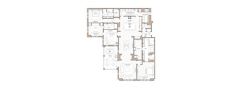 A floor plan of a house with a living room, dining room, kitchen, and multiple bathrooms.