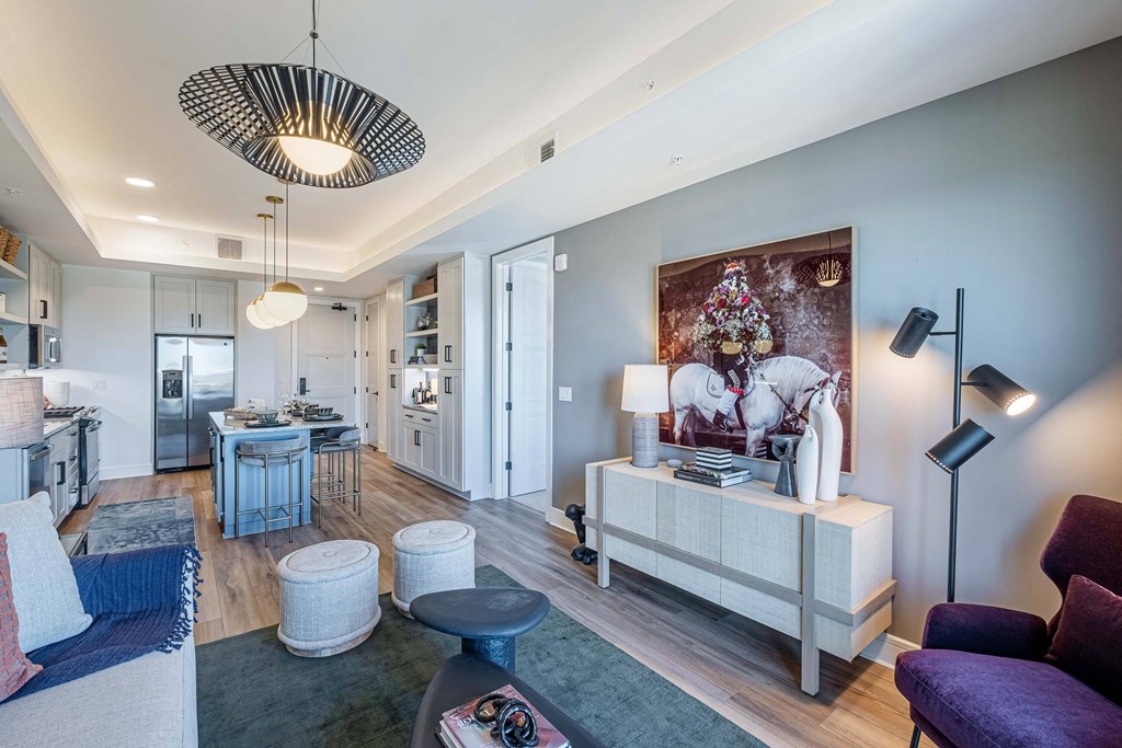 a living room with a couch and a table