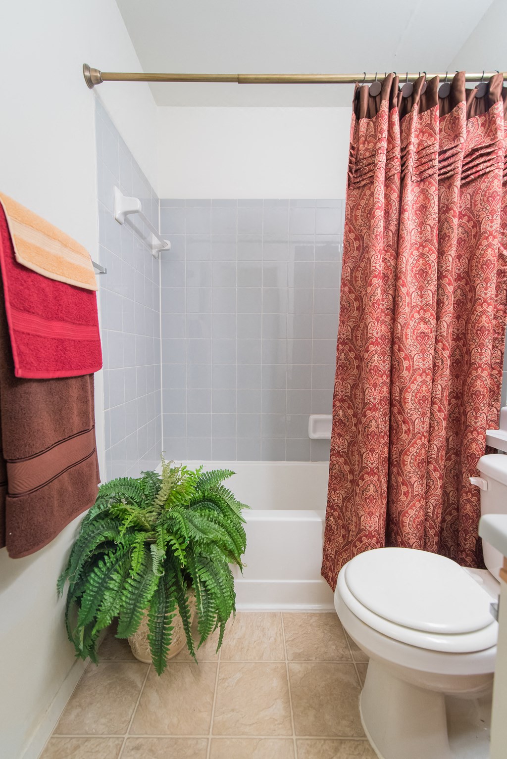 a bathroom with a toilet and a plant in it