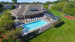 an aerial view of the pool at the inn at the crossings