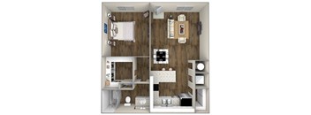 a 3d rendering of a floor plan for a 1 bedroom apartment