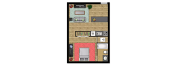 a floor plan of a house with a bedroom and a bathroom