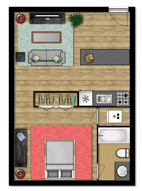a floor plan of a house with a bedroom and a bathroom