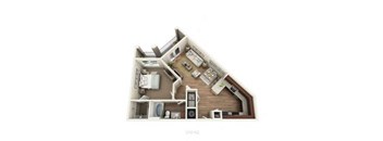 a spacious floor plan with a bedroom and a living room