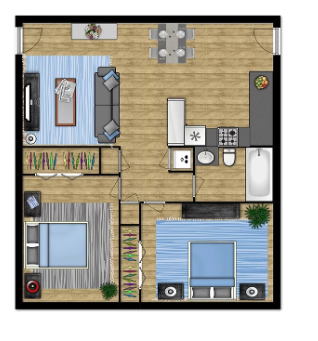 a floor plan of a house with a wooden floor