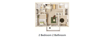 A diagram of a 2 bedroom 2 bathroom apartment.
