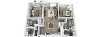 a 3d floor plan of a house with a bedroom and a living room