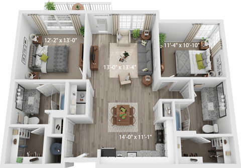 a 3d floor plan of a house with a bedroom and a living room