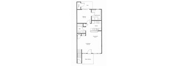 A floor plan of an apartment with a living room, dining room, kitchen, bath, and bedroom.