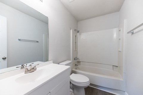 a bathroom with a sink toilet and a bath tub
