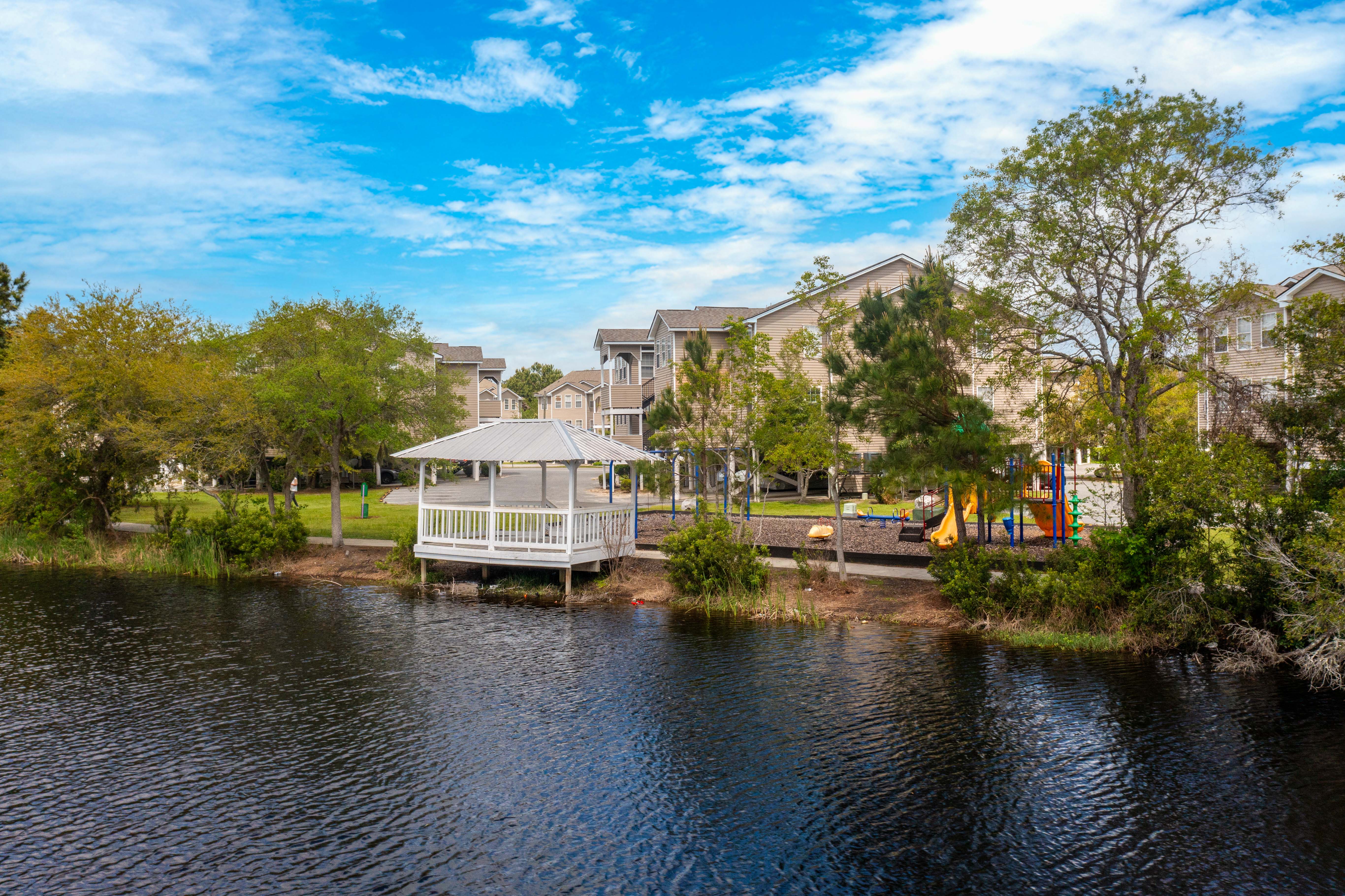 a view from the outside of your unit that shows the lake