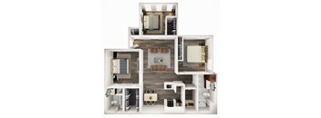 a 3d floor plan of a house with a bedroom and a living room