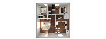 a 3d rendering of a 1 bedroom floor plan with a bathroom and living room