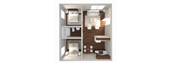 a 3d drawing of a bedroom with a wood floor