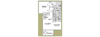 A floor plan of a house with a living room, dining room, kitchen, and bedrooms.