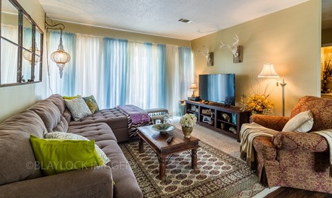 a living room filled with furniture and a flat screen tv