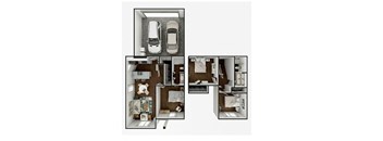 a floor plan of a house with a car in the garage