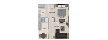 a floor plan of a house with a living room and a bedroom