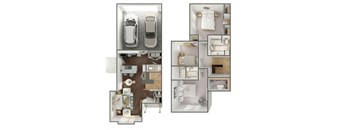 a floor plan of a house with a car in the garage
