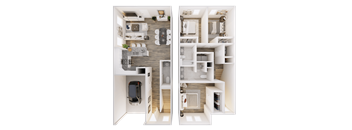 a rendering of a 3d floor plan of a house versus a floor plan vs