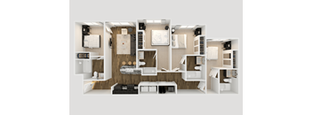 a 3d floor plan of a bedroom with a bathroom and a living room