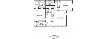 A floor plan of a Riesling apartment with 2 bedrooms and 2 bathrooms.