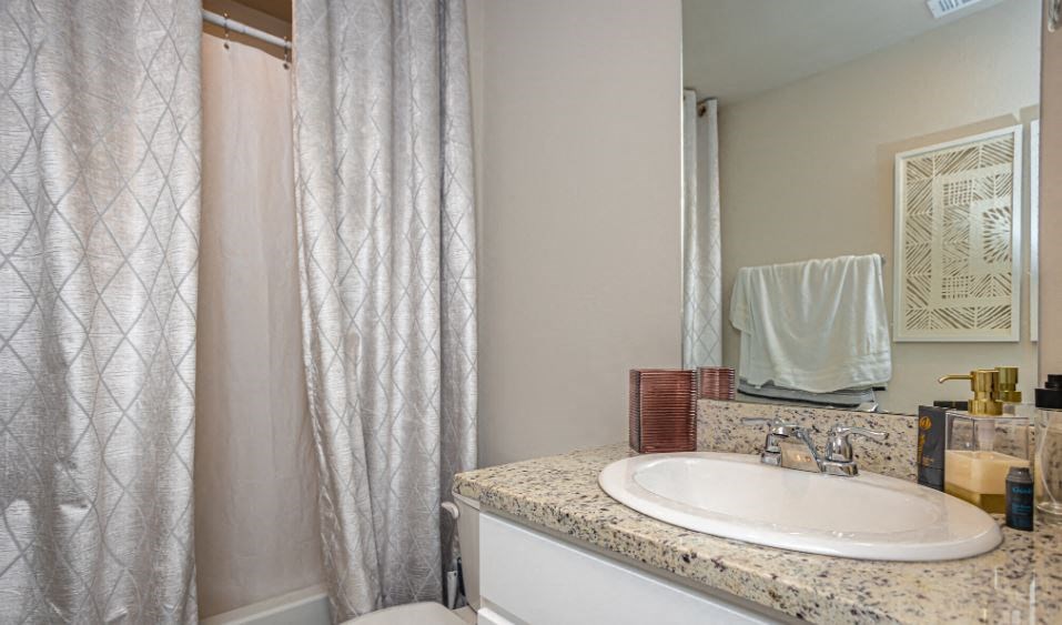 a bathroom with a sink and a shower