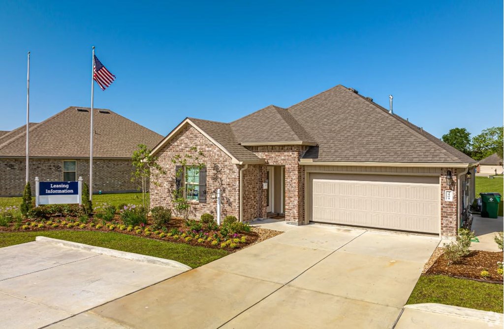 a house with an flag in front of it