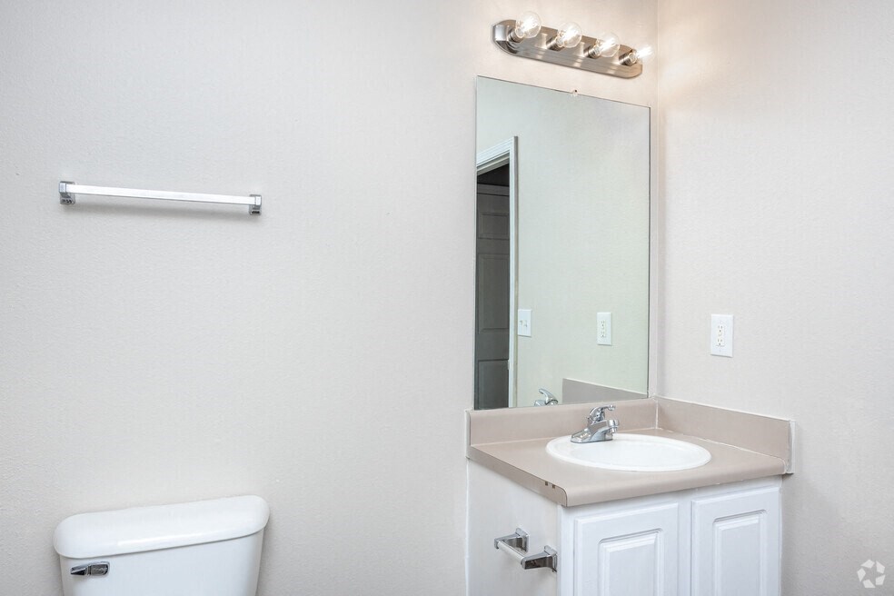 a bathroom with a sink and a mirror and a toilet