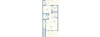 A blueprint of a house with labeled rooms such as Bedroom, Bath, Kitchen, and Living Room.