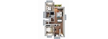a stylized floor plan of a 2100 sq ft apartment