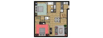 a floor plan of a house with a bedroom and a living room