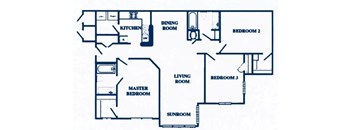 A blueprint of a house layout with labeled rooms.