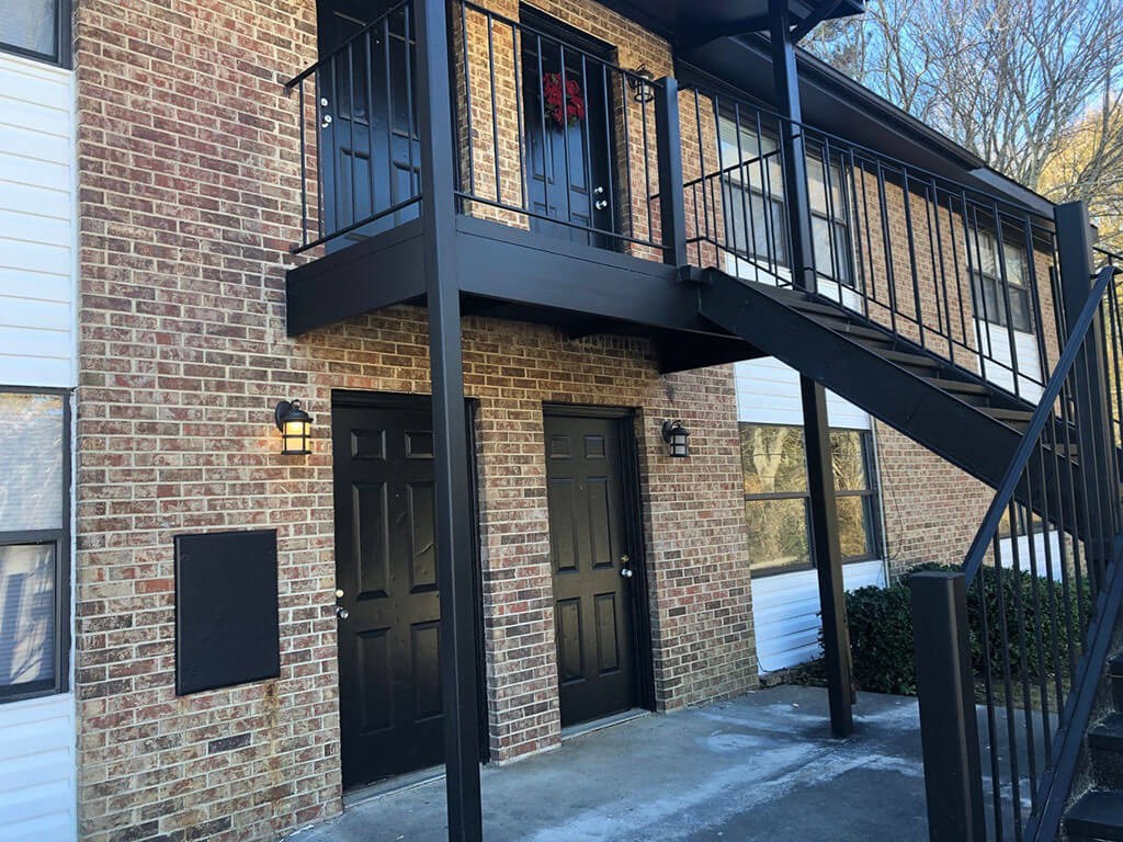 a building with a staircase on the side of it
