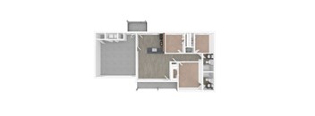 A floor plan of a house with a kitchen, living room, and two bedrooms.