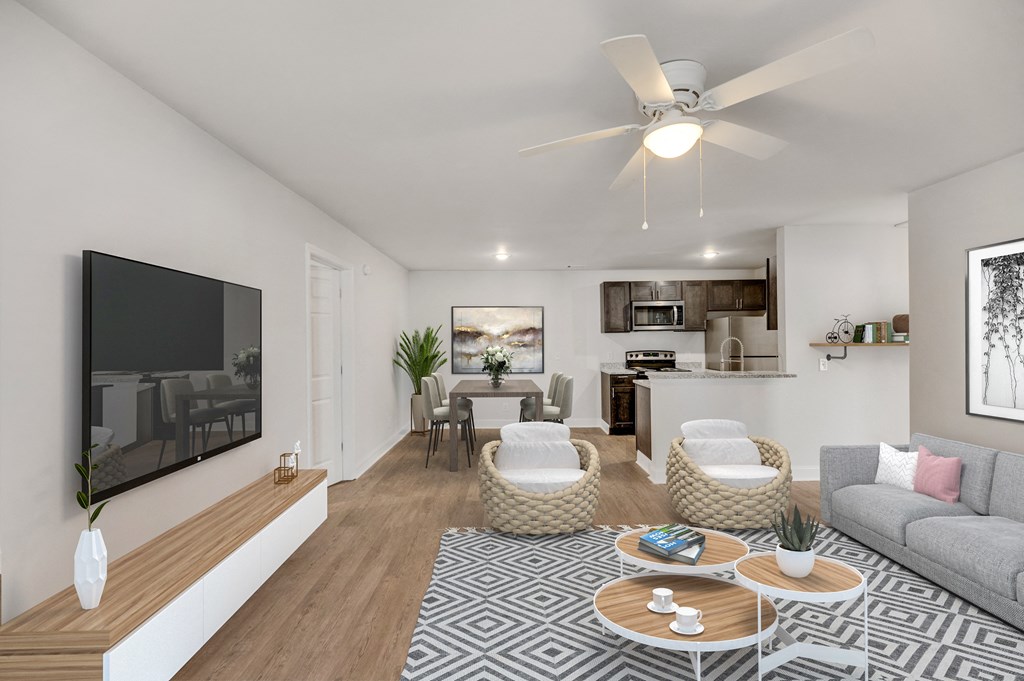a living room with a couch and a tv