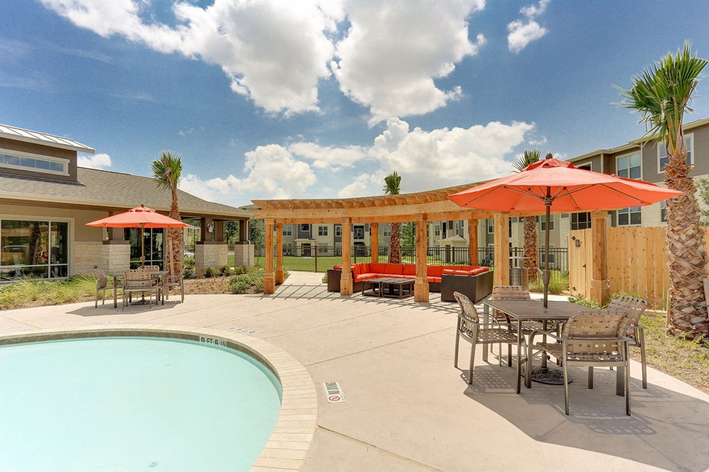 Pergola and sitting area at pool