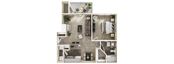 a 3d floor plan of a living room with a bedroom