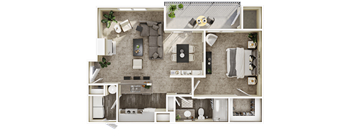 a 3d floor plan of a living room with a bedroom