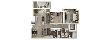 a 3d floor plan of a living room with a bedroom