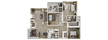 a floor plan of a house with bedrooms and a living room