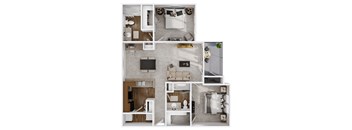 a 3d floor plan of a studio apartment with a bedroom and a living room