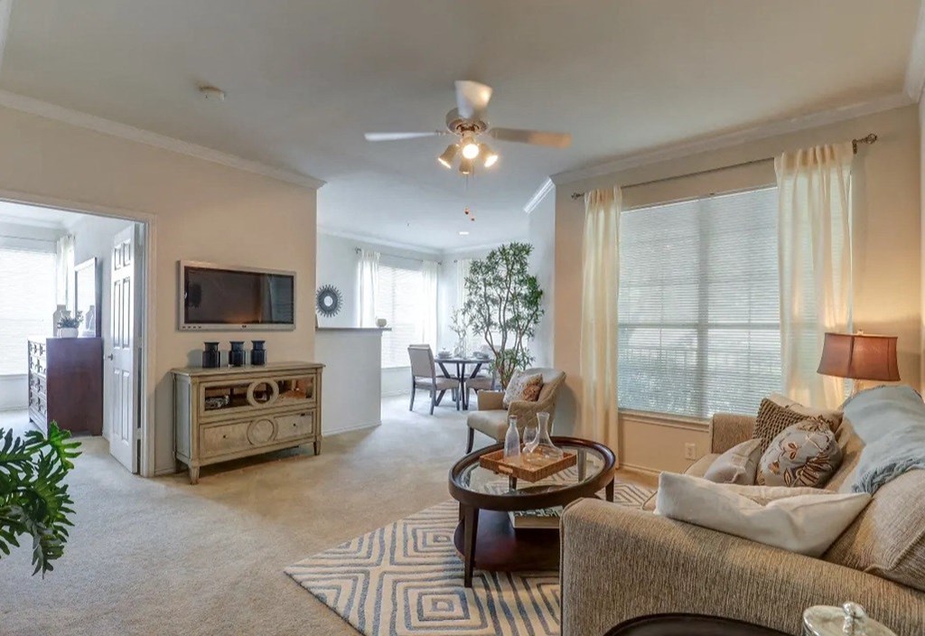 Birmingham Living Room  at Seven Oaks Apts, Garland, Texas