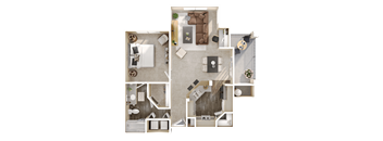 a 3d floor plan of a bedroom and living room