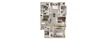 a 3d rendering of a floor plan of a bedroom and living room