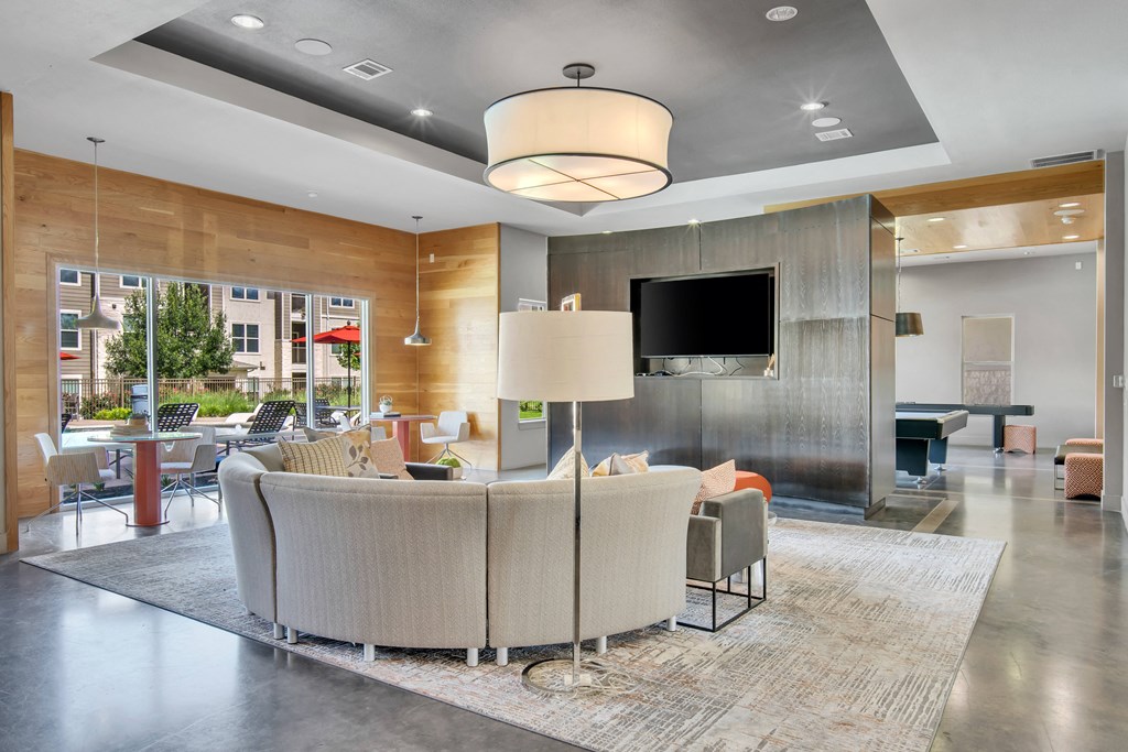 a living room with a couch and a table