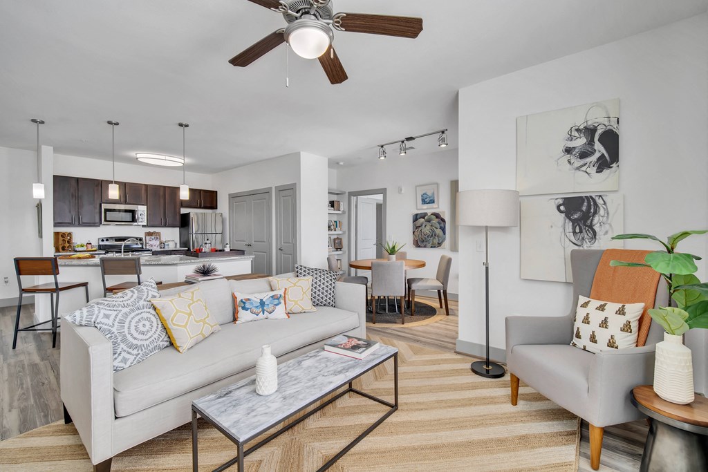 a living room with a couch and a table