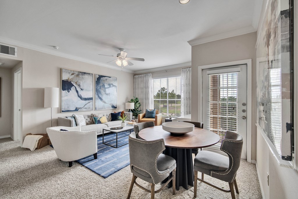 updated living room at signature park apartments located in College Station, Texas